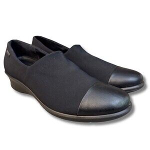 Ecco Felicia Waterproof Cap Toe Loafers Size 8 Black Comfort Wedge Shoes